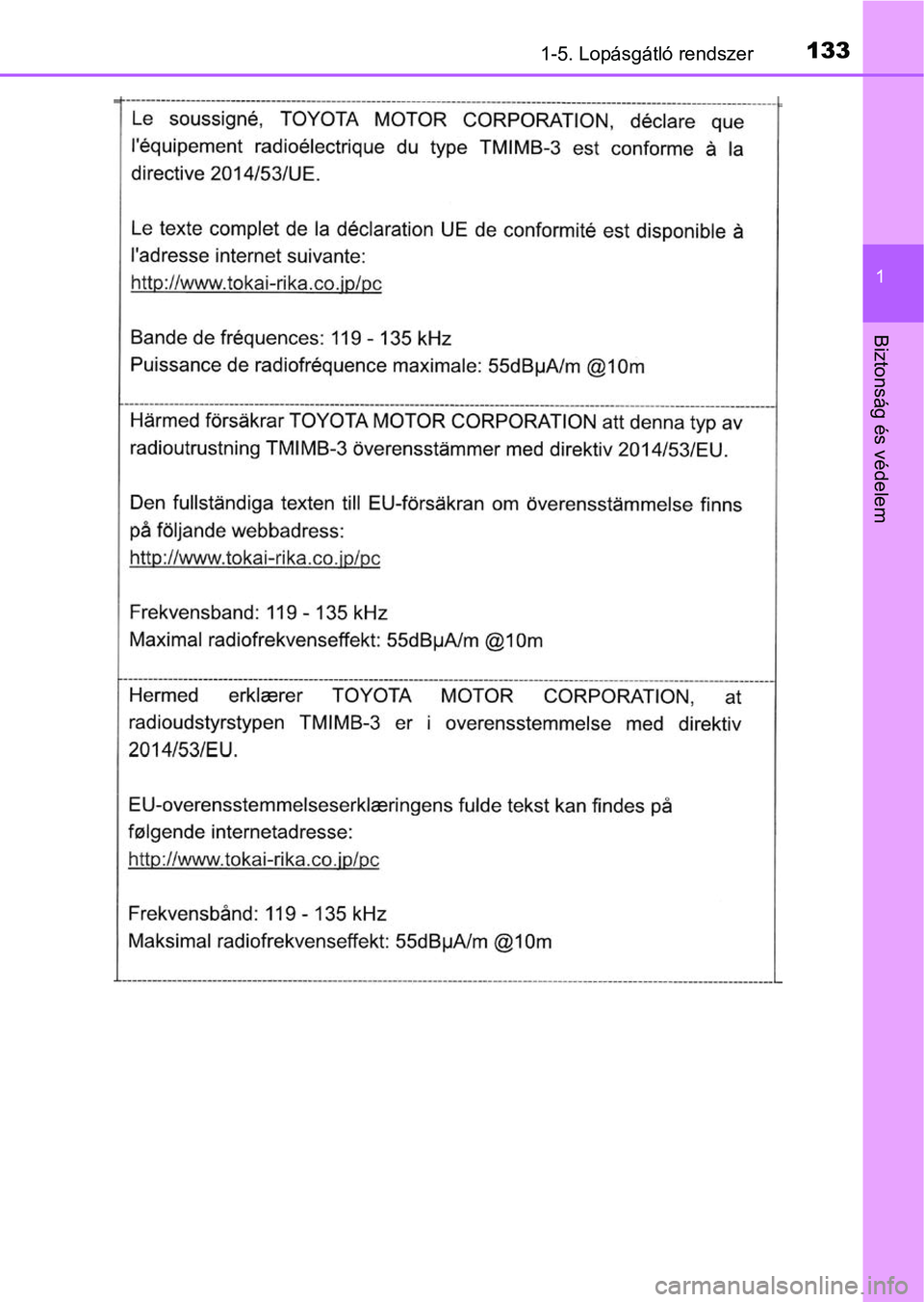 TOYOTA C-HR 2022  Kezelési útmutató (in Hungarian) 1331-5. Lopásgátló rendszer
1
Biztonság és védelem 
