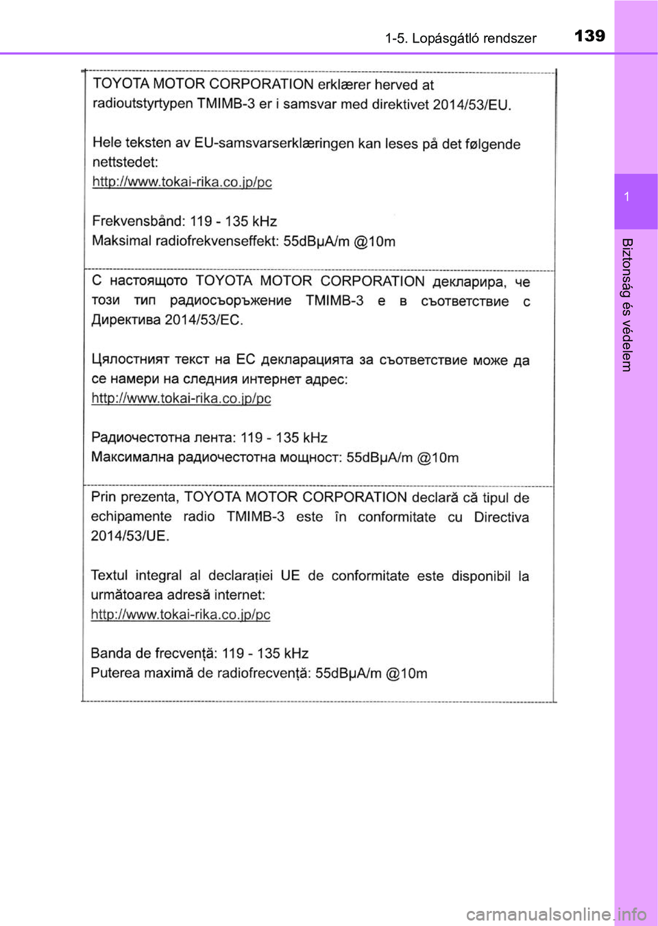 TOYOTA C-HR 2022  Kezelési útmutató (in Hungarian) 1391-5. Lopásgátló rendszer
1
Biztonság és védelem 