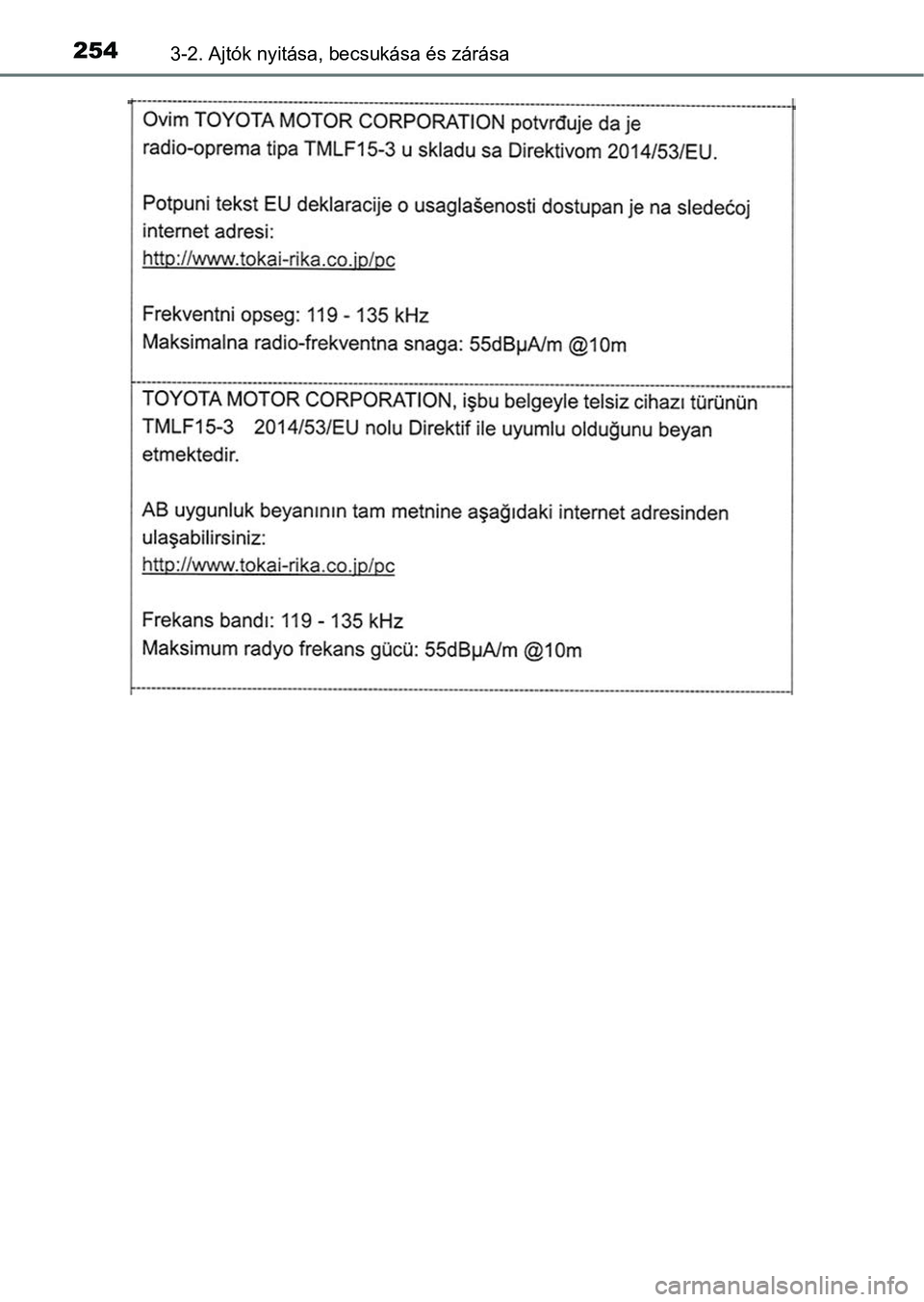 TOYOTA C-HR 2022  Kezelési útmutató (in Hungarian) 2543-2. Ajtók nyitása, becsukása és zárása 