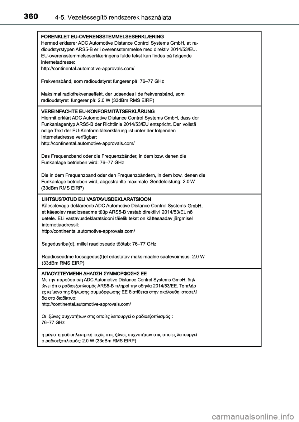 TOYOTA C-HR 2022  Kezelési útmutató (in Hungarian) 3604-5. Vezetéssegítő rendszerek használata 