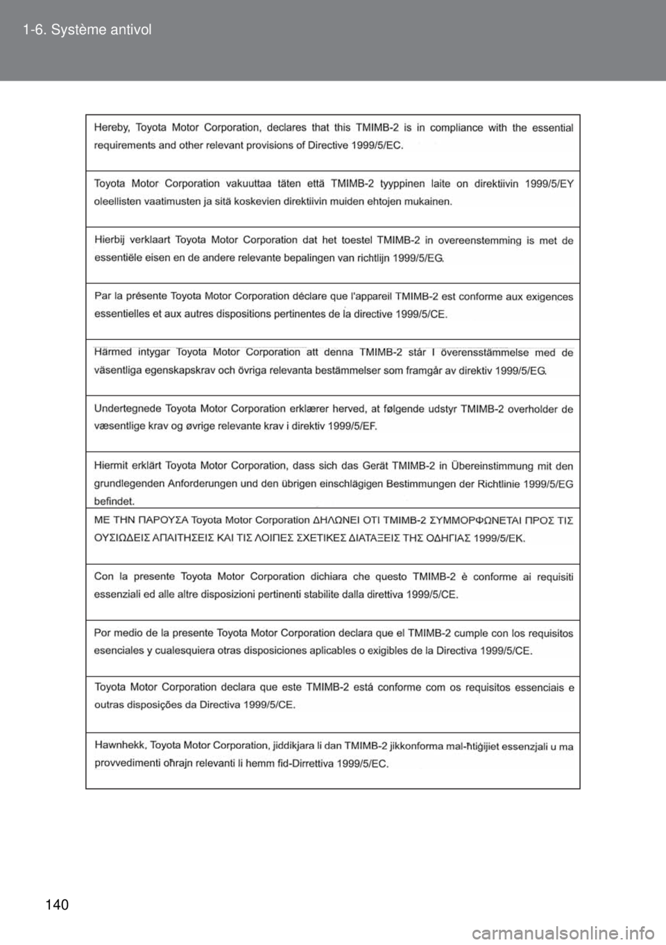 TOYOTA VERSO 2015 Notices Demploi (in French) 140 1-6. Système antivol TOYOTA VERSO 2015 Notices Demploi (in French) 140 1-6. Système antivol