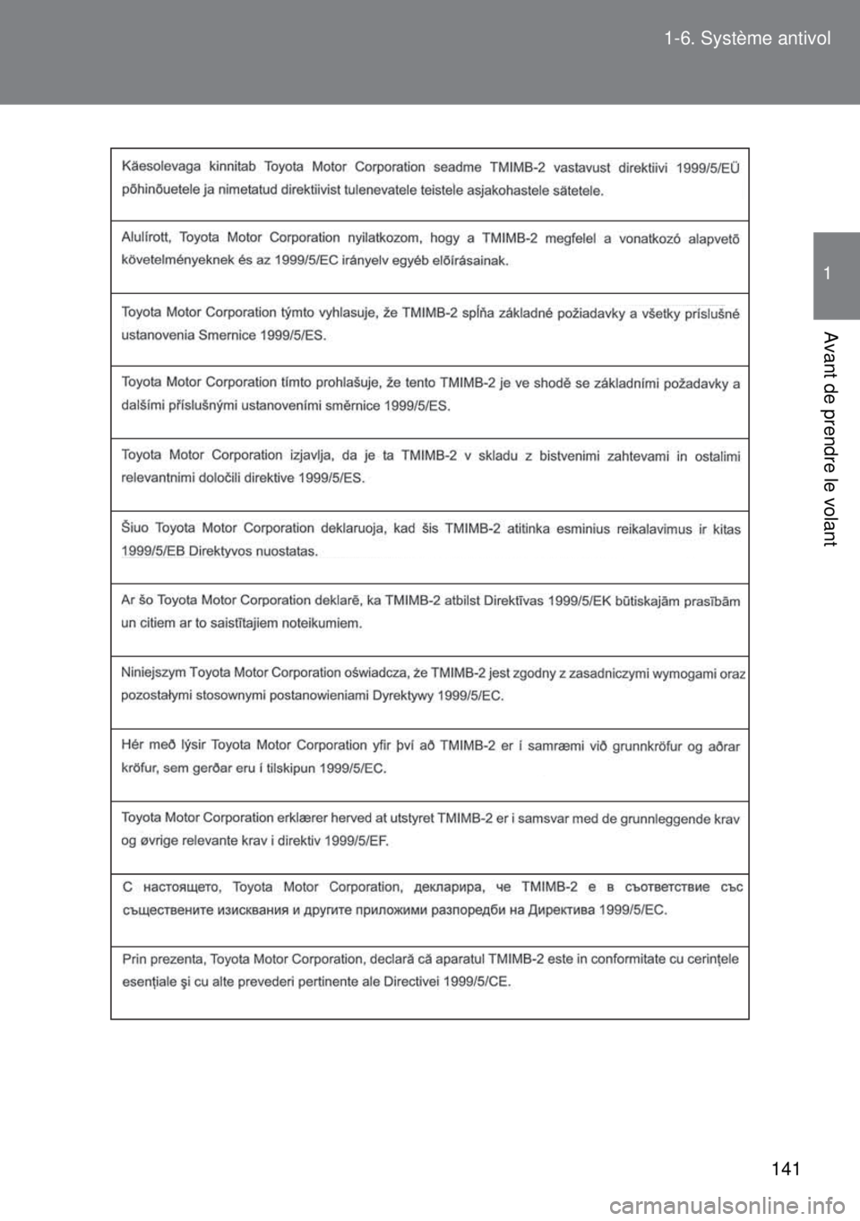 TOYOTA VERSO 2015  Notices Demploi (in French) 141 1-6. Système antivol
1
Avant de prendre le volant 
