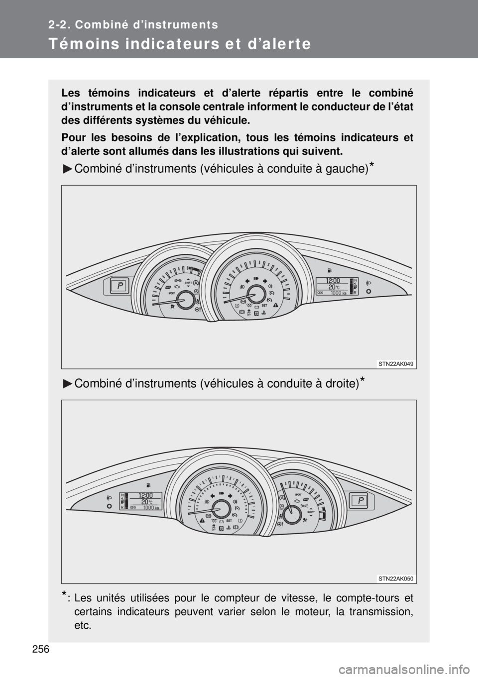 TOYOTA VERSO 2015 Notices Demploi (in French) 256
2-2. Combiné d’instruments
Témoins indicateurs et d’alerte
Les témoins indicateurs et d’alerte répartis entre le combiné
d’instruments et la console centrale informent le conducteur d TOYOTA VERSO 2015 Notices Demploi (in French) 256
2-2. Combiné d’instruments
Témoins indicateurs et d’alerte
Les témoins indicateurs et d’alerte répartis entre le combiné
d’instruments et la console centrale informent le conducteur d