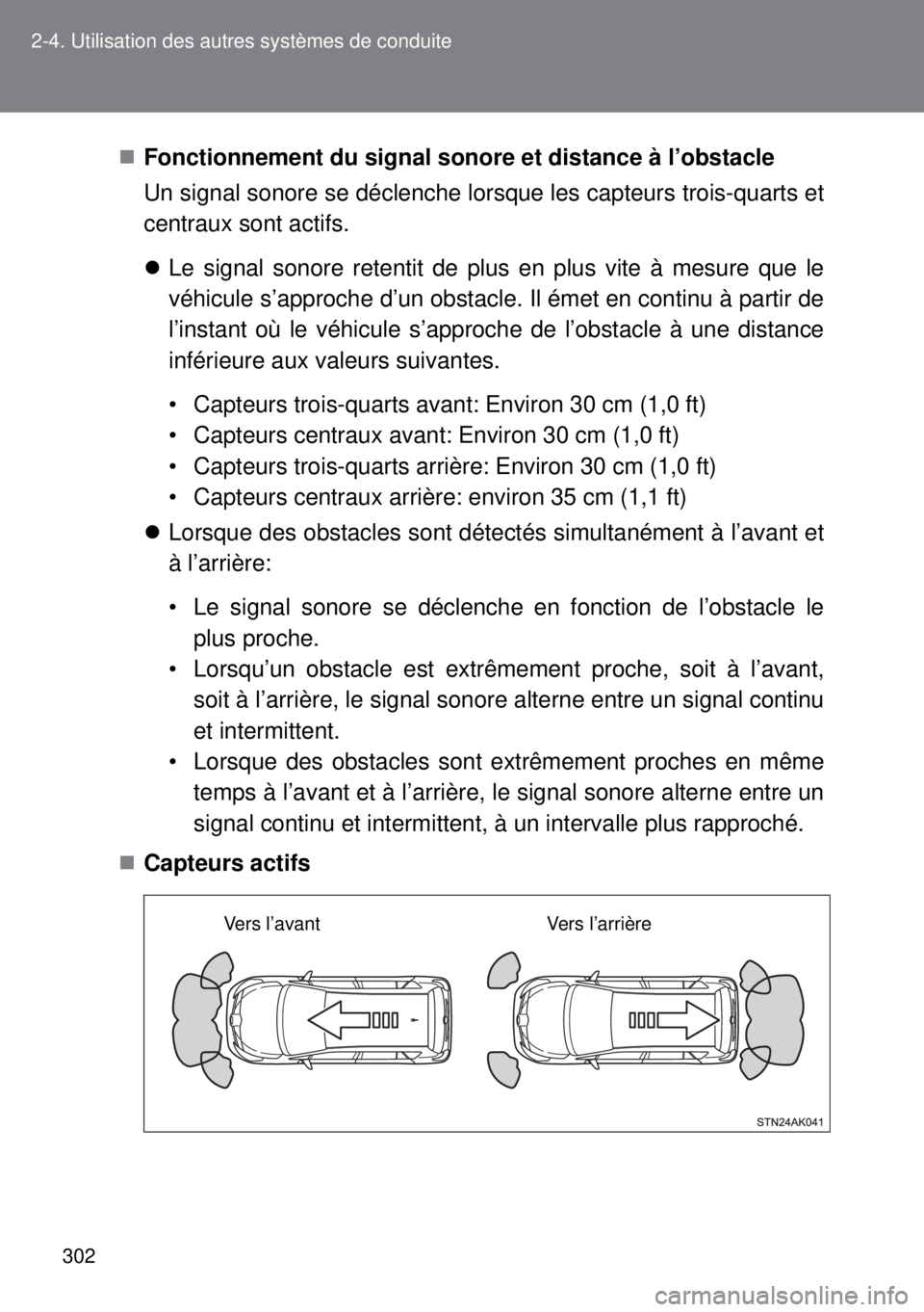 TOYOTA VERSO 2015 Notices Demploi (in French) 302 2-4. Utilisation des autres systèmes de conduite
Fonctionnement du signal sonore et distance à l’obstacle
Un signal sonore se déclenche lorsque les capteurs trois-quarts et
centraux sont a TOYOTA VERSO 2015 Notices Demploi (in French) 302 2-4. Utilisation des autres systèmes de conduite
Fonctionnement du signal sonore et distance à l’obstacle
Un signal sonore se déclenche lorsque les capteurs trois-quarts et
centraux sont a