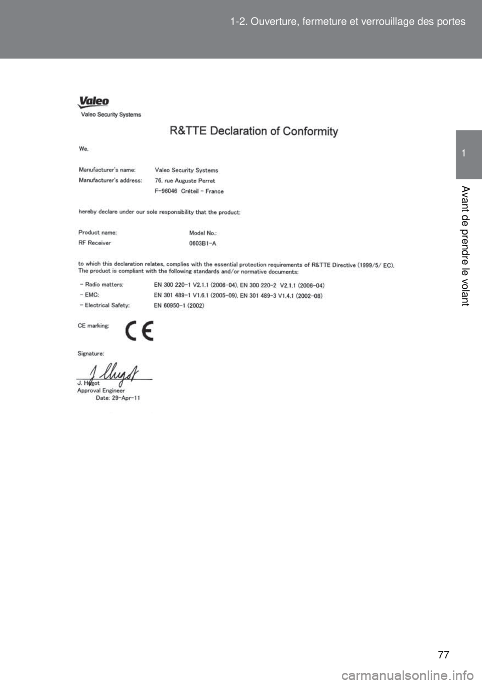 TOYOTA VERSO 2015  Notices Demploi (in French) 77 1-2. Ouverture, fermeture et verrouillage des portes
1
Avant de prendre le volant 