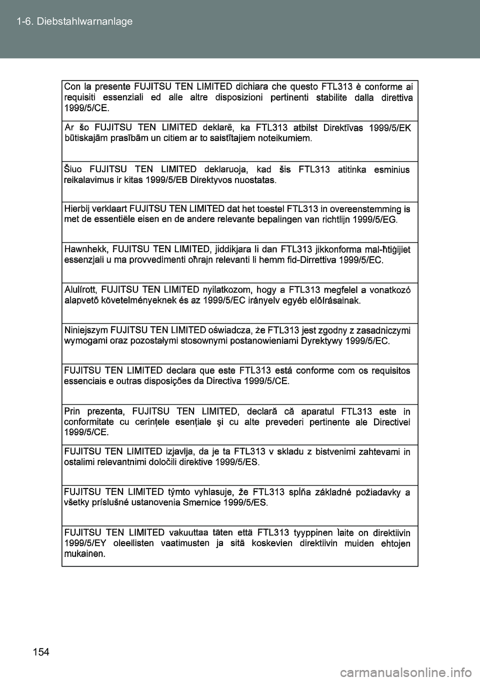 TOYOTA VERSO 2015 Betriebsanleitungen (in German) 154 1-6. Diebstahlwarnanlage TOYOTA VERSO 2015 Betriebsanleitungen (in German) 154 1-6. Diebstahlwarnanlage