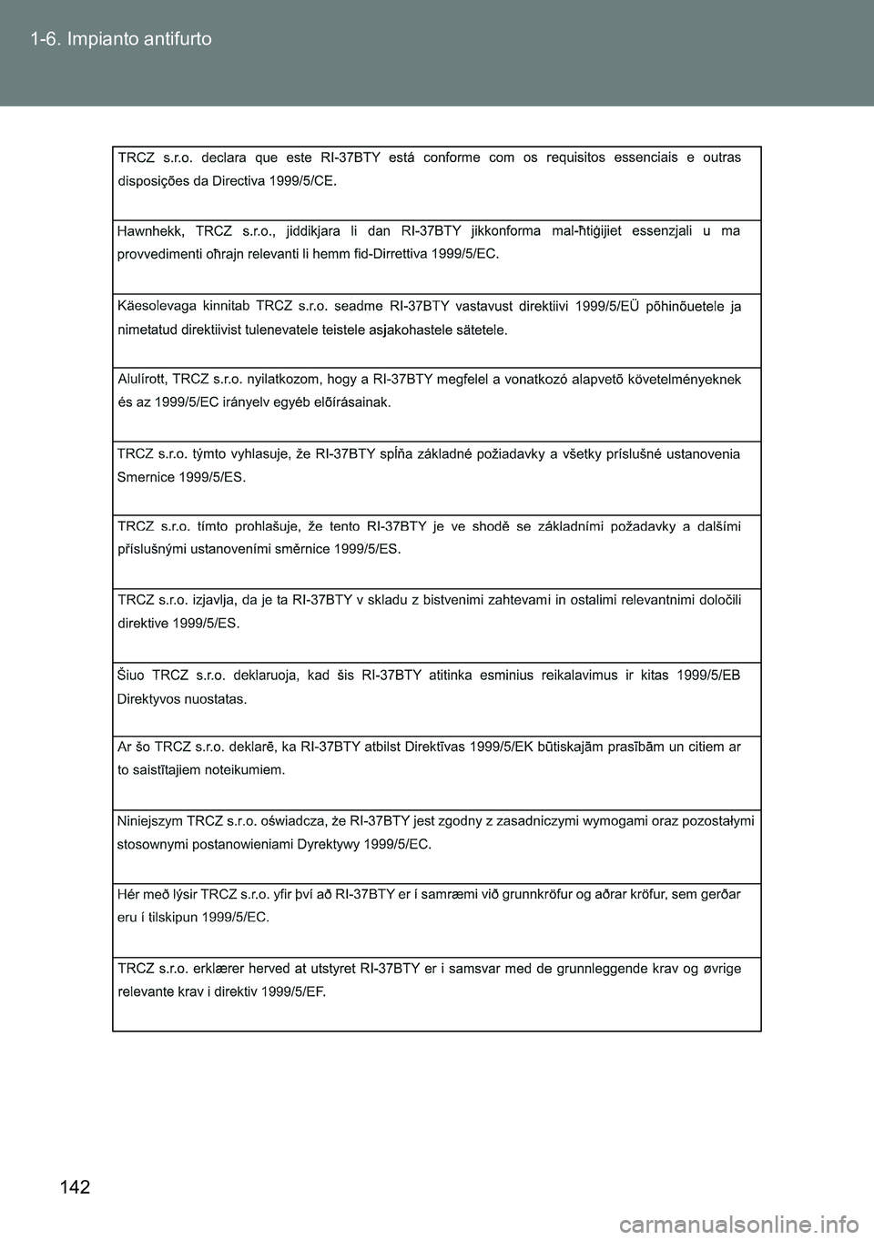 TOYOTA VERSO 2015  Manuale duso (in Italian) 142 1-6. Impianto antifurto 