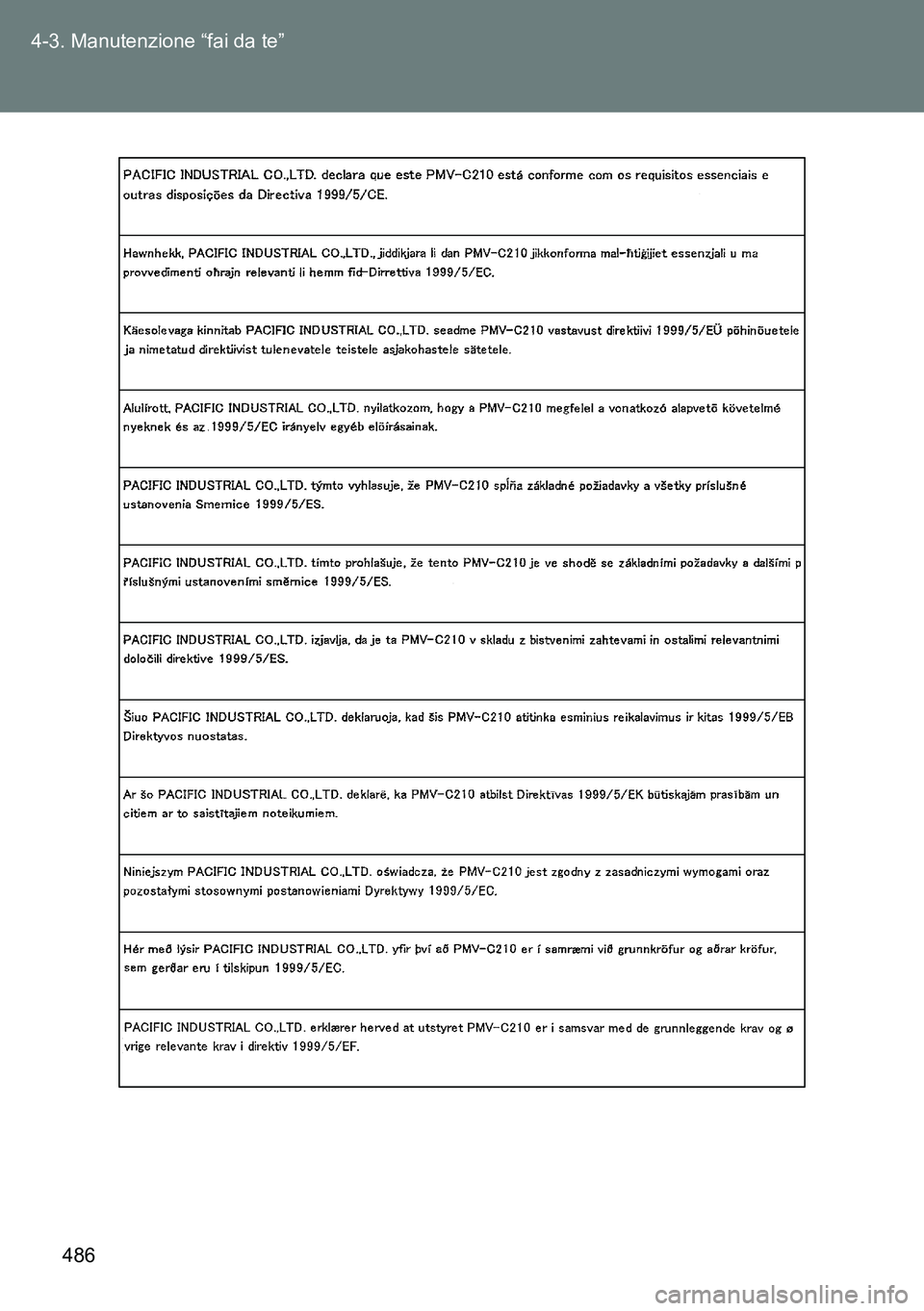 TOYOTA VERSO 2015  Manuale duso (in Italian) 486 4-3. Manutenzione “fai da te” 
