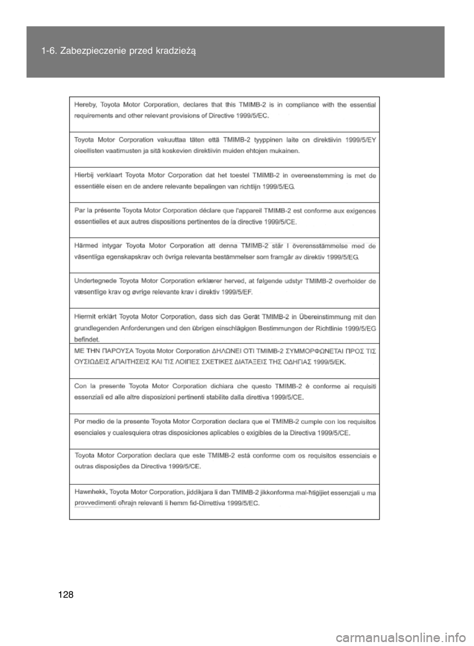 TOYOTA VERSO 2015  Instrukcja obsługi (in Polish) 1-6. Zabezpieczenie przed kradzie˝à
128
7 INSTR VERSO OM64574E  11/2/15  12:04  Page 128    (Black plate) 