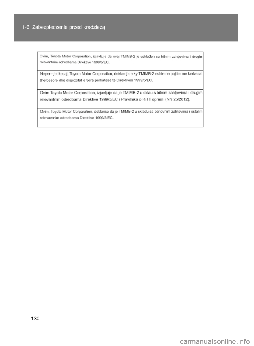 TOYOTA VERSO 2015  Instrukcja obsługi (in Polish) 1-6. Zabezpieczenie przed kradzie˝à
130
7 INSTR VERSO OM64574E  11/2/15  12:04  Page 130    (Black plate) 