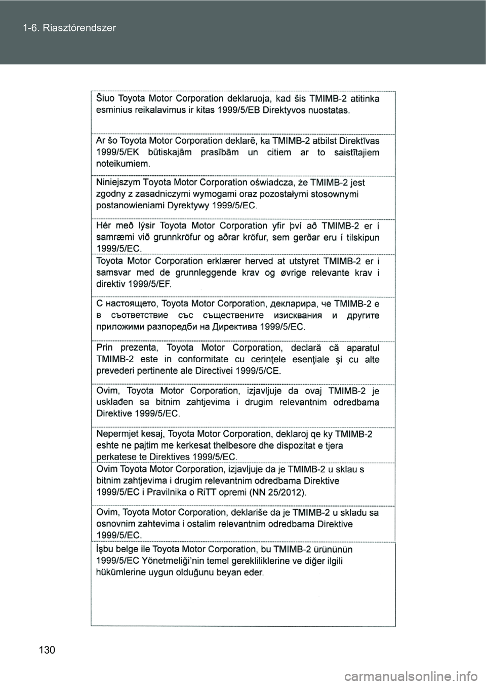 TOYOTA VERSO 2016  Kezelési útmutató (in Hungarian) 130 1-6. Riasztórendszer 