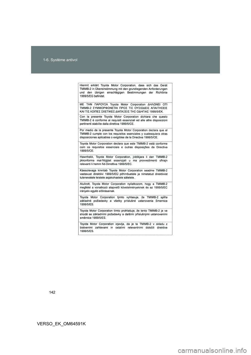 TOYOTA VERSO 2016  Notices Demploi (in French) 142 
1-6. Système antivol
VERSO_EK_OM64591K 