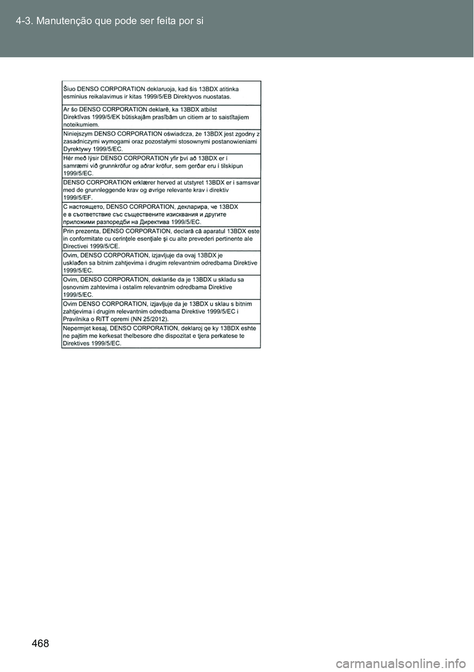 TOYOTA VERSO 2016  Manual de utilização (in Portuguese) 468 4-3. Manutenção que pode ser feita por si 