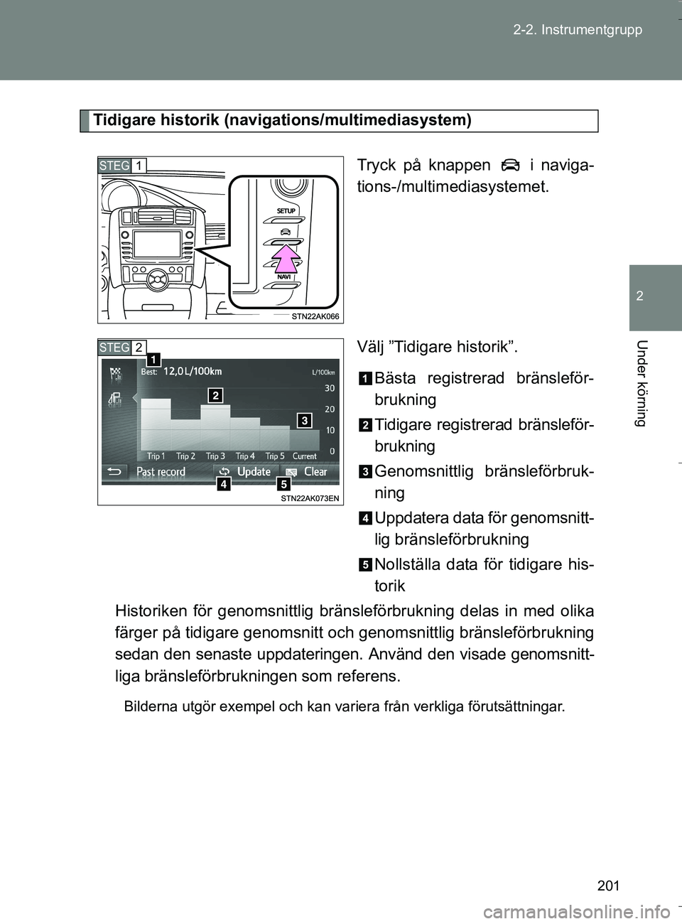 TOYOTA VERSO 2016 Bruksanvisningar (in Swedish) 201
2-2. Instrumentgrupp
2
Under körning
OM64590SE
Tidigare historik (navigations/multimediasystem)
Tryck på knappen i naviga-
tions-/multimediasystemet.
Välj ”Tidigare historik”. Bästa regi TOYOTA VERSO 2016 Bruksanvisningar (in Swedish) 201
2-2. Instrumentgrupp
2
Under körning
OM64590SE
Tidigare historik (navigations/multimediasystem)
Tryck på knappen i naviga-
tions-/multimediasystemet.
Välj ”Tidigare historik”. Bästa regi