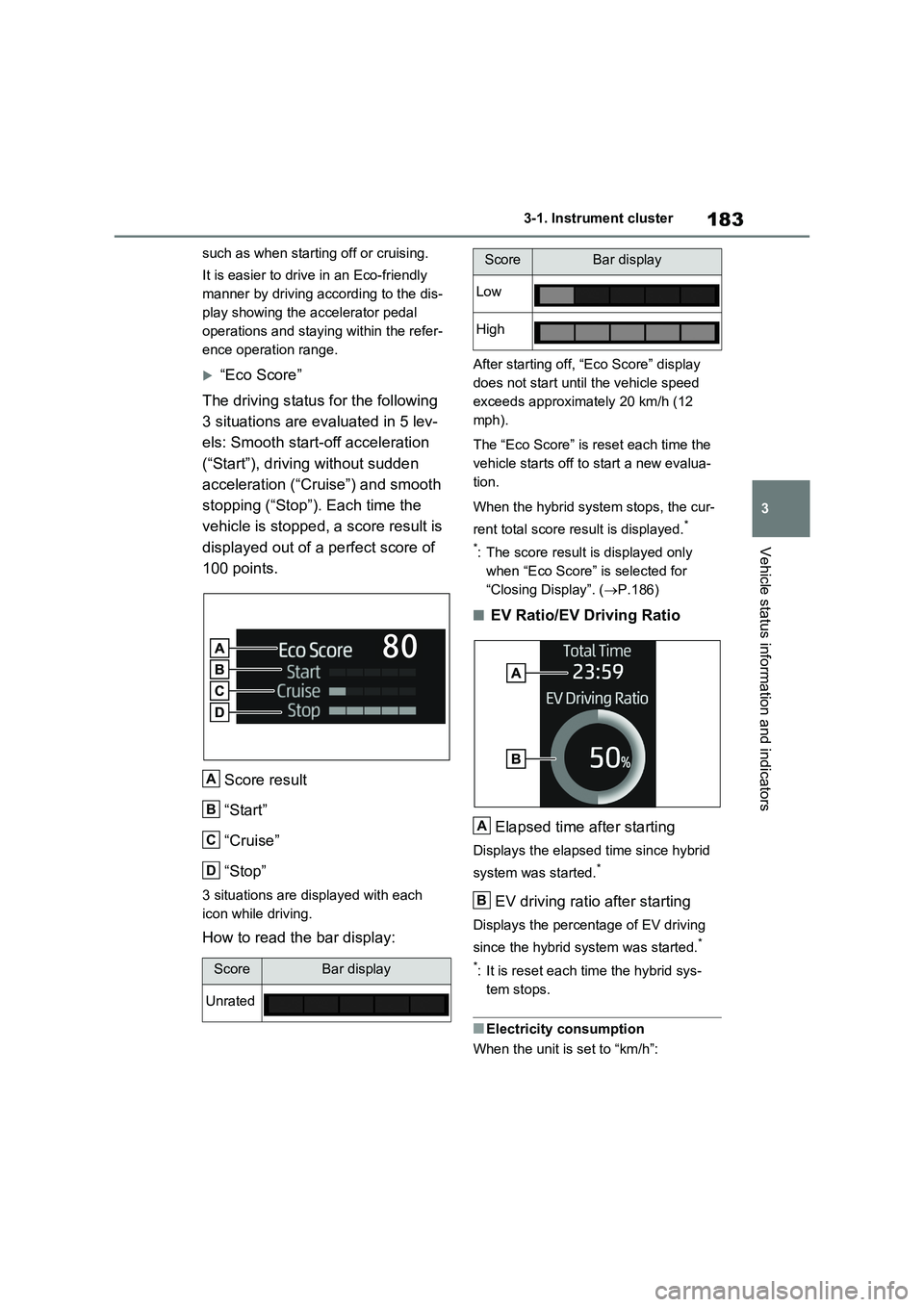 TOYOTA VERSO S 2011 Owners Manual 183
3 3-1. Instrument cluster
Vehicle status information and indicators
such as when starting off or cruising.
It is easier to drive in an Eco-friendly
manner by driving according to the dis-
play sh TOYOTA VERSO S 2011 Owners Manual 183
3 3-1. Instrument cluster
Vehicle status information and indicators
such as when starting off or cruising.
It is easier to drive in an Eco-friendly
manner by driving according to the dis-
play sh