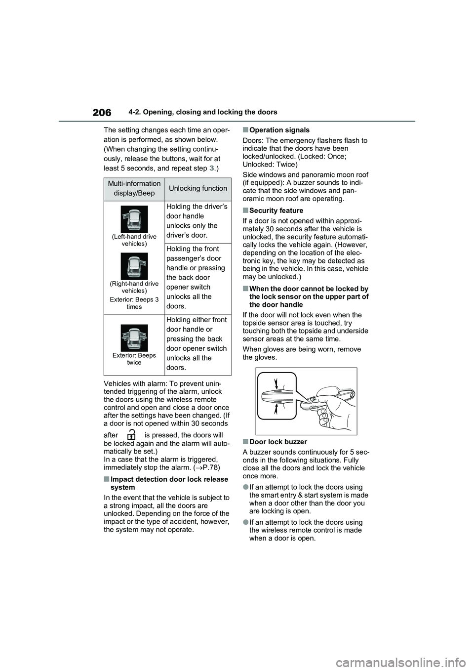 TOYOTA VERSO S 2011 Owners Manual 2064-2. Opening, closing and locking the doors
The setting changes each time an oper-
ation is performed, as shown below.
(When changing the setting continu-
ously, release the buttons, wait for at
TOYOTA VERSO S 2011 Owners Manual 2064-2. Opening, closing and locking the doors
The setting changes each time an oper-
ation is performed, as shown below.
(When changing the setting continu-
ously, release the buttons, wait for at