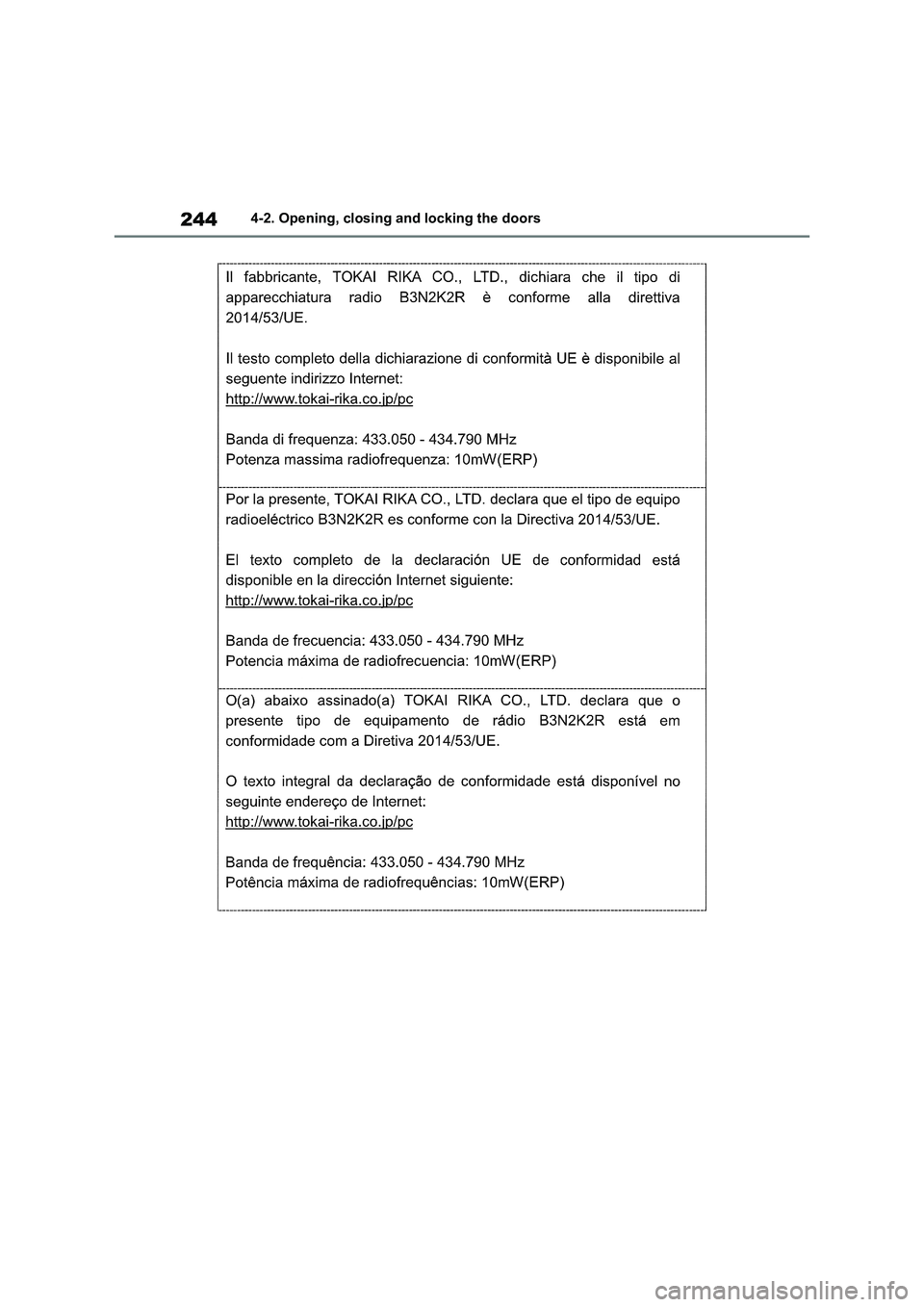 TOYOTA VERSO S 2011 Owners Manual 2444-2. Opening, closing and locking the doors TOYOTA VERSO S 2011 Owners Manual 2444-2. Opening, closing and locking the doors
