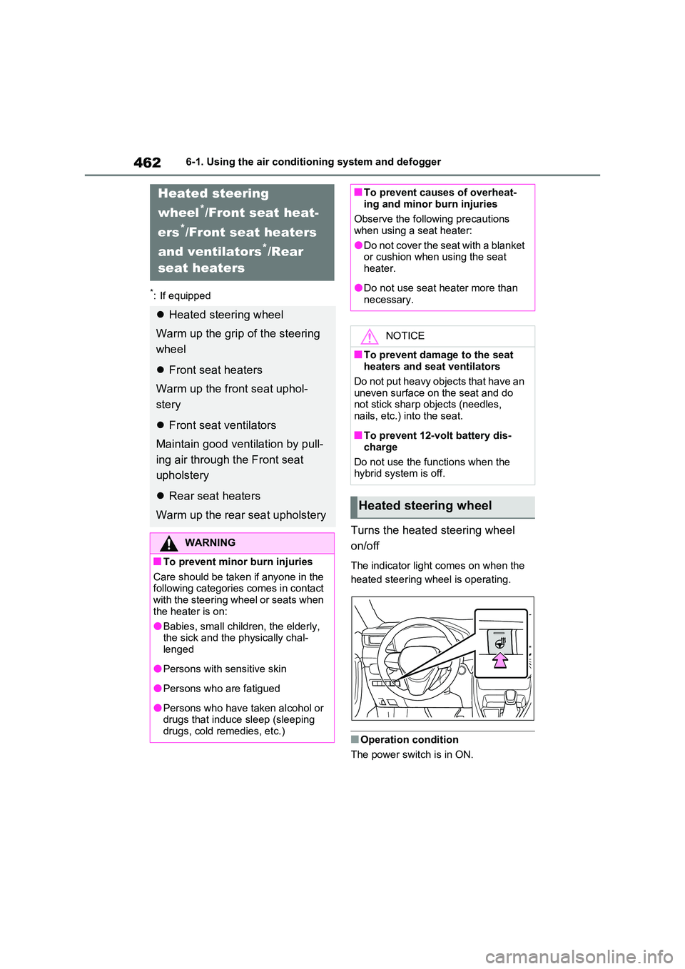 TOYOTA VERSO S 2011  Owners Manual 4626-1. Using the air conditioning system and defogger
*: If equipped
Turns the heated steering wheel  
on/off
The indicator light comes on when the  
heated steering wheel is operating.
■Operation 
