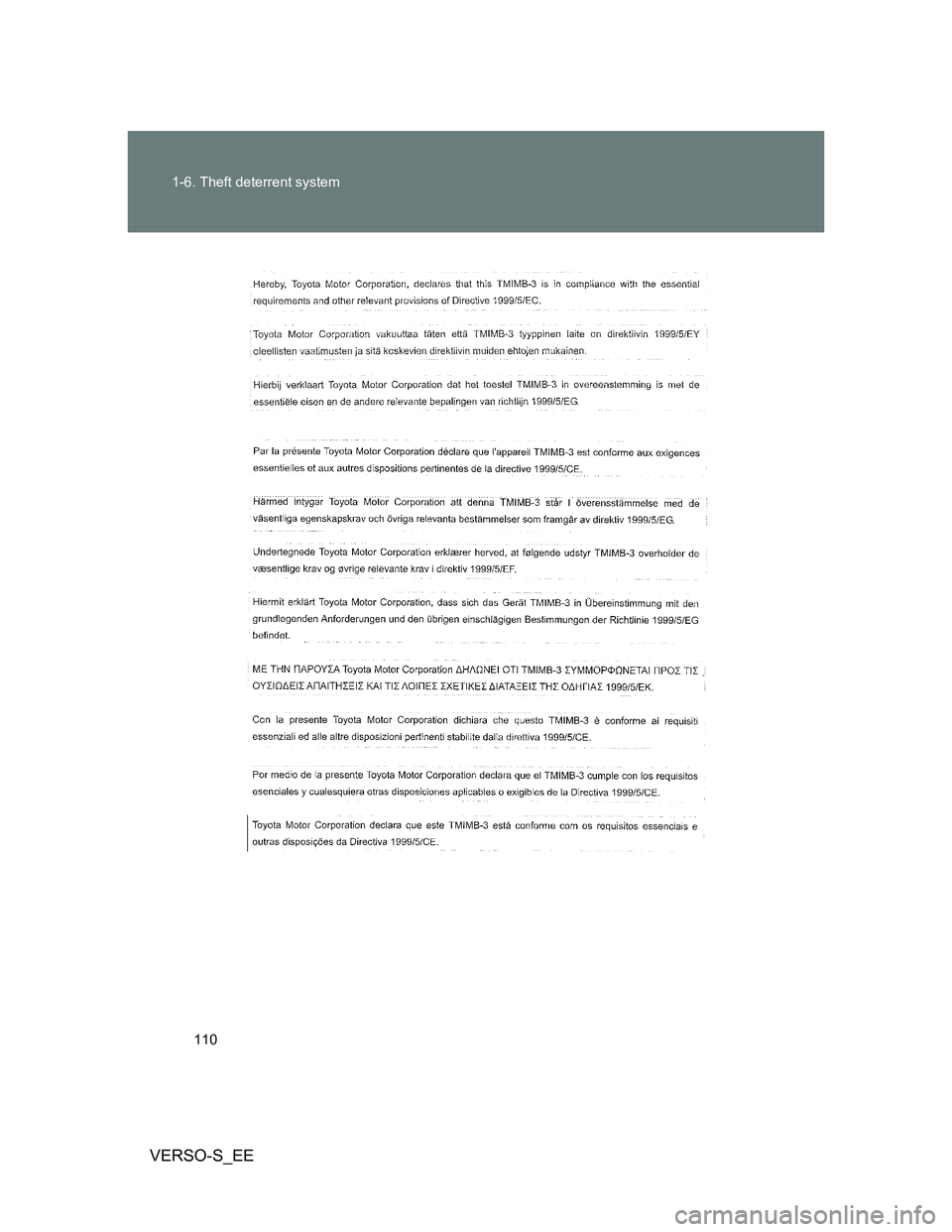 TOYOTA VERSO S 2014  Owners Manual 110 1-6. Theft deterrent system
VERSO-S_EE 