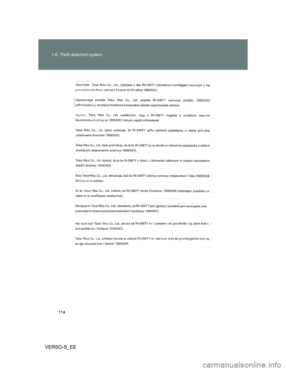 TOYOTA VERSO S 2014  Owners Manual 114 1-6. Theft deterrent system
VERSO-S_EE 