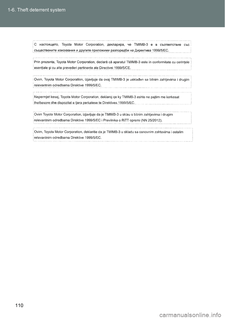 TOYOTA VERSO S 2015  Owners Manual 110 1-6. Theft deterrent system 