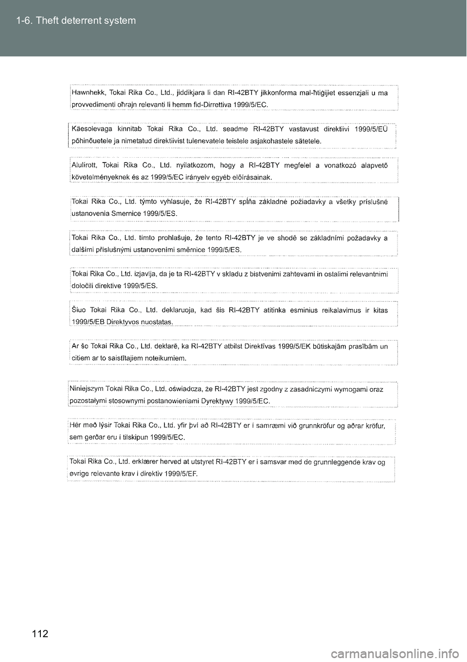 TOYOTA VERSO S 2015  Owners Manual 112 1-6. Theft deterrent system 