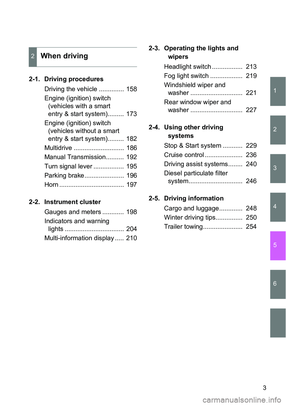 TOYOTA VERSO S 2015 Owners Manual 1
2
3
4
5
6
3
2-1. Driving procedures
Driving the vehicle .............. 158
Engine (ignition) switch
(vehicles with a smart
entry & start system)......... 173
Engine (ignition) switch
(vehicles TOYOTA VERSO S 2015 Owners Manual 1
2
3
4
5
6
3
2-1. Driving procedures
Driving the vehicle .............. 158
Engine (ignition) switch
(vehicles with a smart
entry & start system)......... 173
Engine (ignition) switch
(vehicles