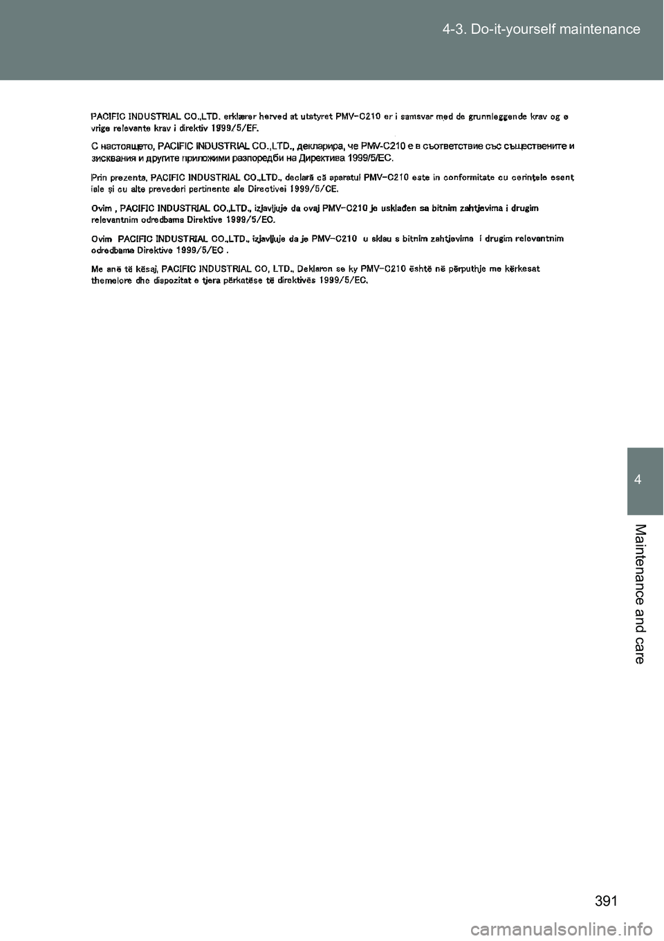 TOYOTA VERSO S 2015 Owners Manual 391 4-3. Do-it-yourself maintenance
4
Maintenance and care TOYOTA VERSO S 2015 Owners Manual 391 4-3. Do-it-yourself maintenance
4
Maintenance and care