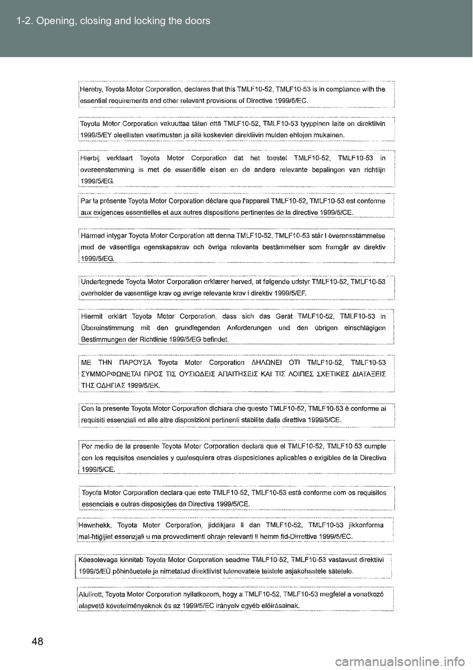 TOYOTA VERSO S 2015 Service Manual 48 1-2. Opening, closing and locking the doors TOYOTA VERSO S 2015 Service Manual 48 1-2. Opening, closing and locking the doors