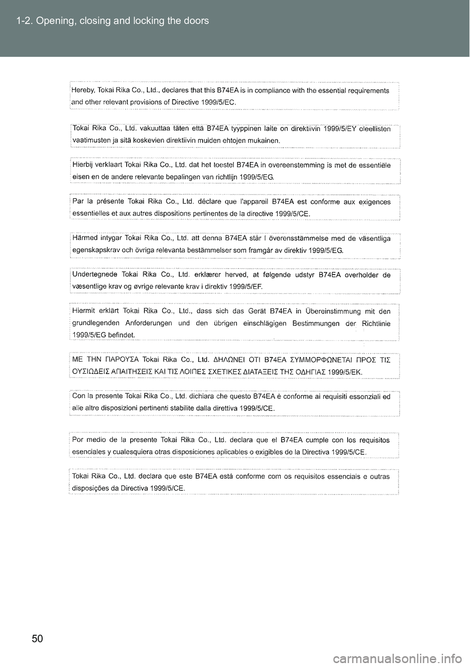 TOYOTA VERSO S 2015 Service Manual 50 1-2. Opening, closing and locking the doors TOYOTA VERSO S 2015 Service Manual 50 1-2. Opening, closing and locking the doors
