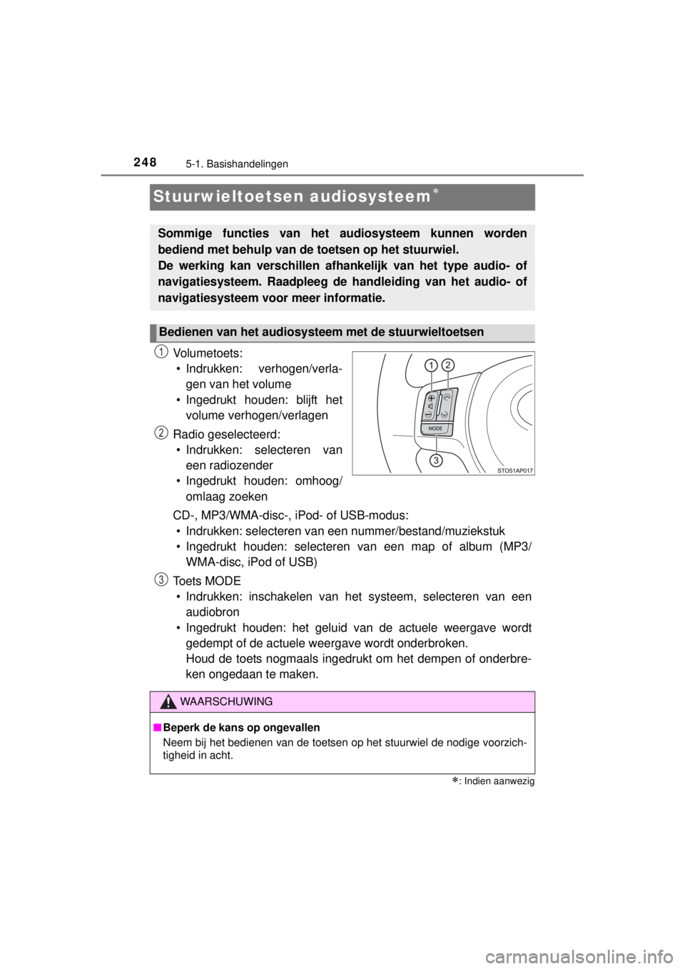 TOYOTA YARIS 2015 Instructieboekje (in Dutch) 2485-1. Basishandelingen
YARIS_F_WE_52D53E
Stuurwieltoetsen audiosysteem
Vo l u m e t o e ts :
• Indrukken: verhogen/verla-
gen van het volume
• Ingedrukt houden: blijft het
volume verhogen/ver TOYOTA YARIS 2015 Instructieboekje (in Dutch) 2485-1. Basishandelingen
YARIS_F_WE_52D53E
Stuurwieltoetsen audiosysteem
Vo l u m e t o e ts :
• Indrukken: verhogen/verla-
gen van het volume
• Ingedrukt houden: blijft het
volume verhogen/ver
