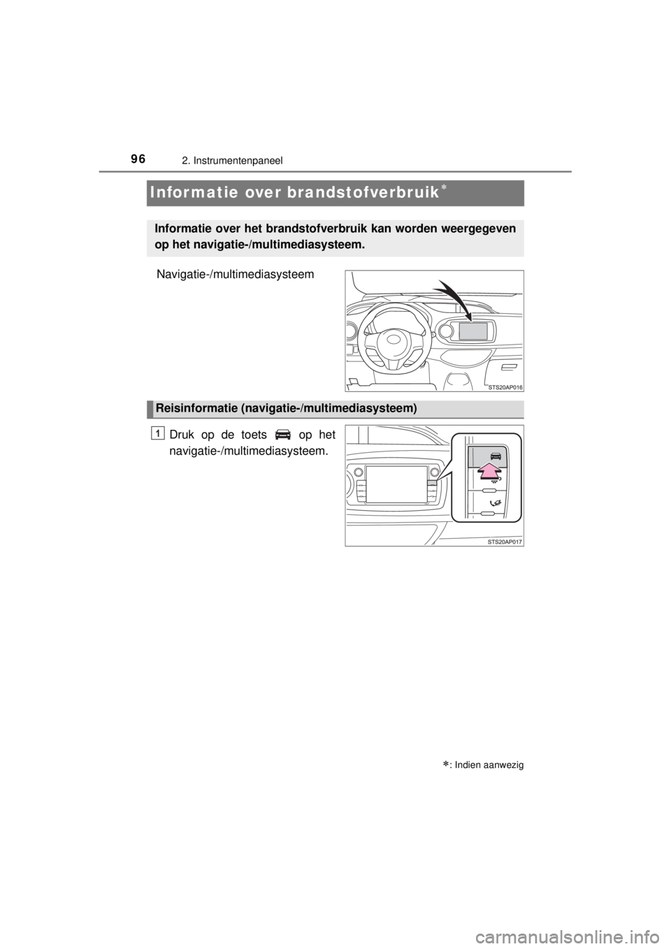 TOYOTA YARIS 2015 Instructieboekje (in Dutch) 962. Instrumentenpaneel
YARIS_F_WE_52D53E
Informatie over brandstofverbruik
Navigatie-/multimediasysteem
Druk op de toets op het
navigatie-/multimediasysteem.
: Indien aanwezig
Informatie over TOYOTA YARIS 2015 Instructieboekje (in Dutch) 962. Instrumentenpaneel
YARIS_F_WE_52D53E
Informatie over brandstofverbruik
Navigatie-/multimediasysteem
Druk op de toets op het
navigatie-/multimediasysteem.
: Indien aanwezig
Informatie over
