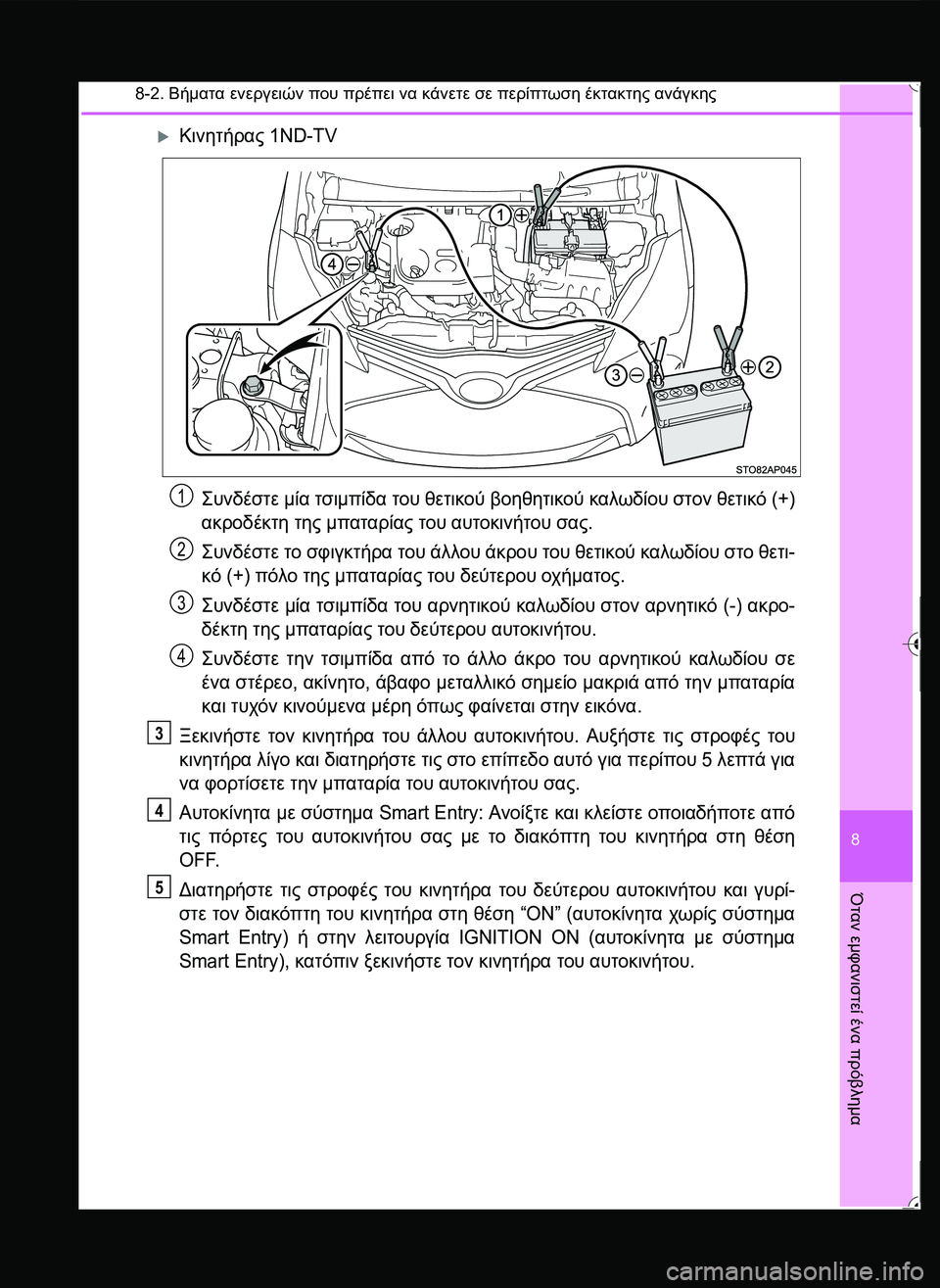 TOYOTA YARIS 2015  ΟΔΗΓΌΣ ΧΡΉΣΗΣ (in Greek) 8-2. Βήματα ενεργειών που πρέπει να κάνετε σε περίπτωση έκτακτης ανάγκης
8
Όταν
 εμφανιστεί
 ένα
 πρόβλημα
Κιν