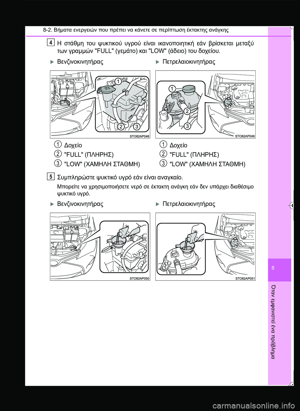 TOYOTA YARIS 2015  ΟΔΗΓΌΣ ΧΡΉΣΗΣ (in Greek) 8-2. Βήματα ενεργειών που πρέπει να κάνετε σε περίπτωση έκτακτης ανάγκης
8
Όταν
 εμφανιστεί
 ένα
 πρόβλημα
Η στά