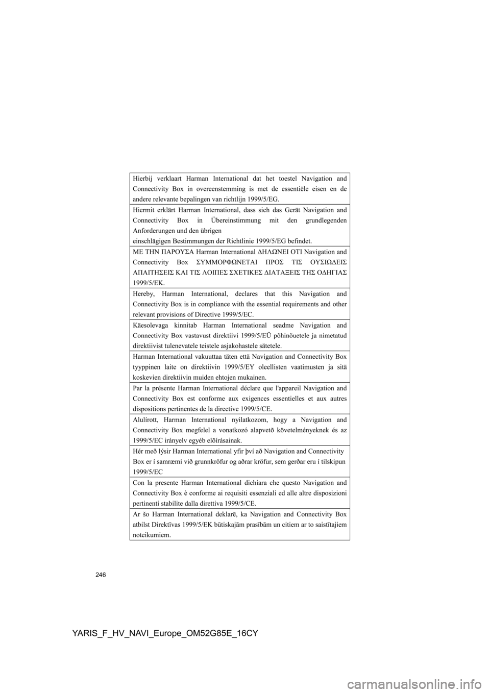 TOYOTA YARIS 2017  Manual de utilizare (in Romanian) 246
YARIS_F_HV_NAVI_Europe_OM52G85E_16CY 