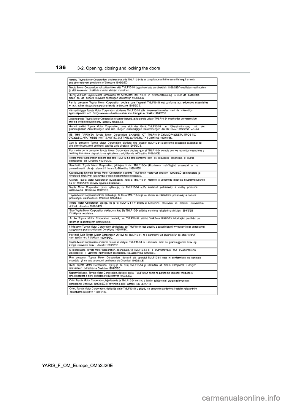 TOYOTA YARIS 2017 Owners Manual 1363-2. Opening, closing and locking the doors
YARIS_F_OM_Europe_OM52J20E TOYOTA YARIS 2017 Owners Manual 1363-2. Opening, closing and locking the doors
YARIS_F_OM_Europe_OM52J20E