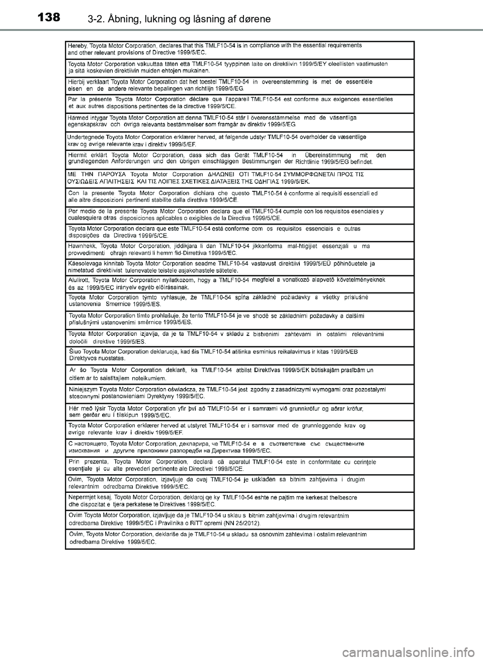TOYOTA YARIS 2017  Brugsanvisning (in Danish) 1383-2. Åbning, lukning og låsning af dørene
OM52J20DK
OM52J20DK.book  Page 138  Tuesday, October 18, 2016  12:12 PM 
