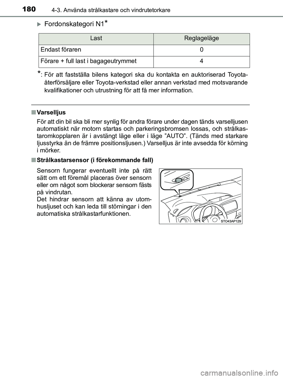 TOYOTA YARIS 2017  Bruksanvisningar (in Swedish) 1804-3. Använda strålkastare och vindrutetorkare
OM52J20SE
Fordonskategori N1*
*
: För att fastställa bilens kategori ska du kontakta en auktoriserad Toyota- återförsäljare eller Toyota-verk