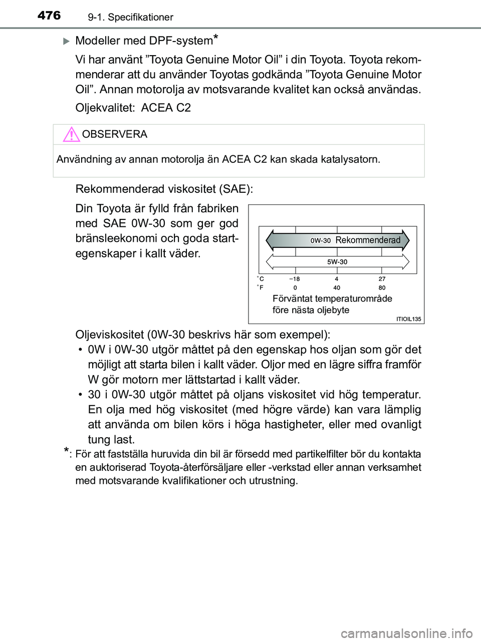 TOYOTA YARIS 2017 Bruksanvisningar (in Swedish) 4769-1. Specifikationer
OM52J20SE
Modeller med DPF-system*
Vi har använt ”Toyota Genuine Motor Oil” i din Toyota. Toyota rekom-
menderar att du använder Toyotas godkända ”Toyota Genuine Mo TOYOTA YARIS 2017 Bruksanvisningar (in Swedish) 4769-1. Specifikationer
OM52J20SE
Modeller med DPF-system*
Vi har använt ”Toyota Genuine Motor Oil” i din Toyota. Toyota rekom-
menderar att du använder Toyotas godkända ”Toyota Genuine Mo