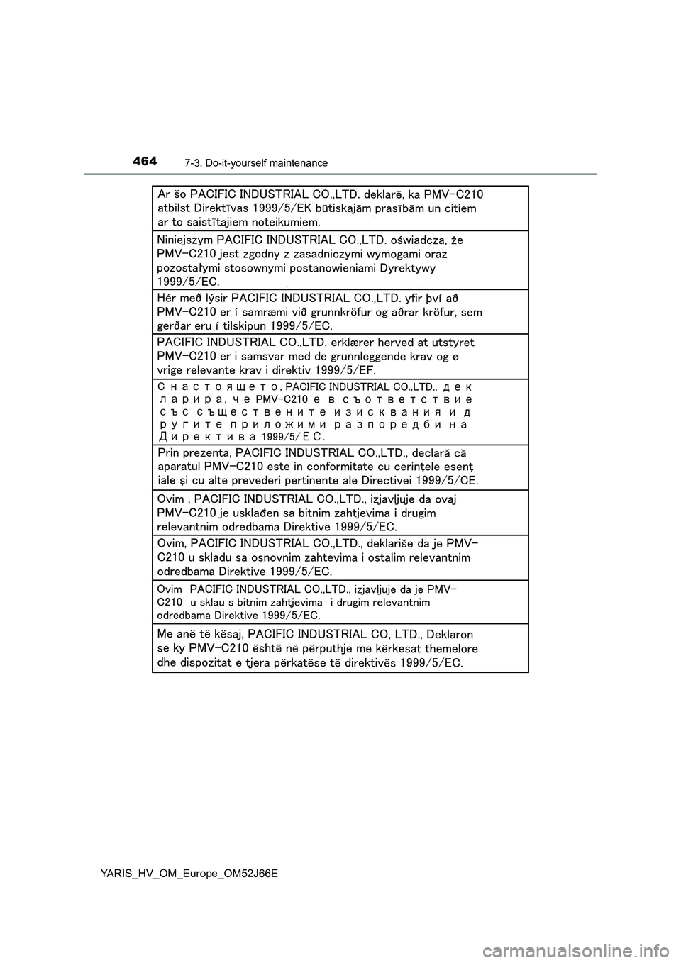 TOYOTA YARIS 2018  Owners Manual 4647-3. Do-it-yourself maintenance
YARIS_HV_OM_Europe_OM52J66E 