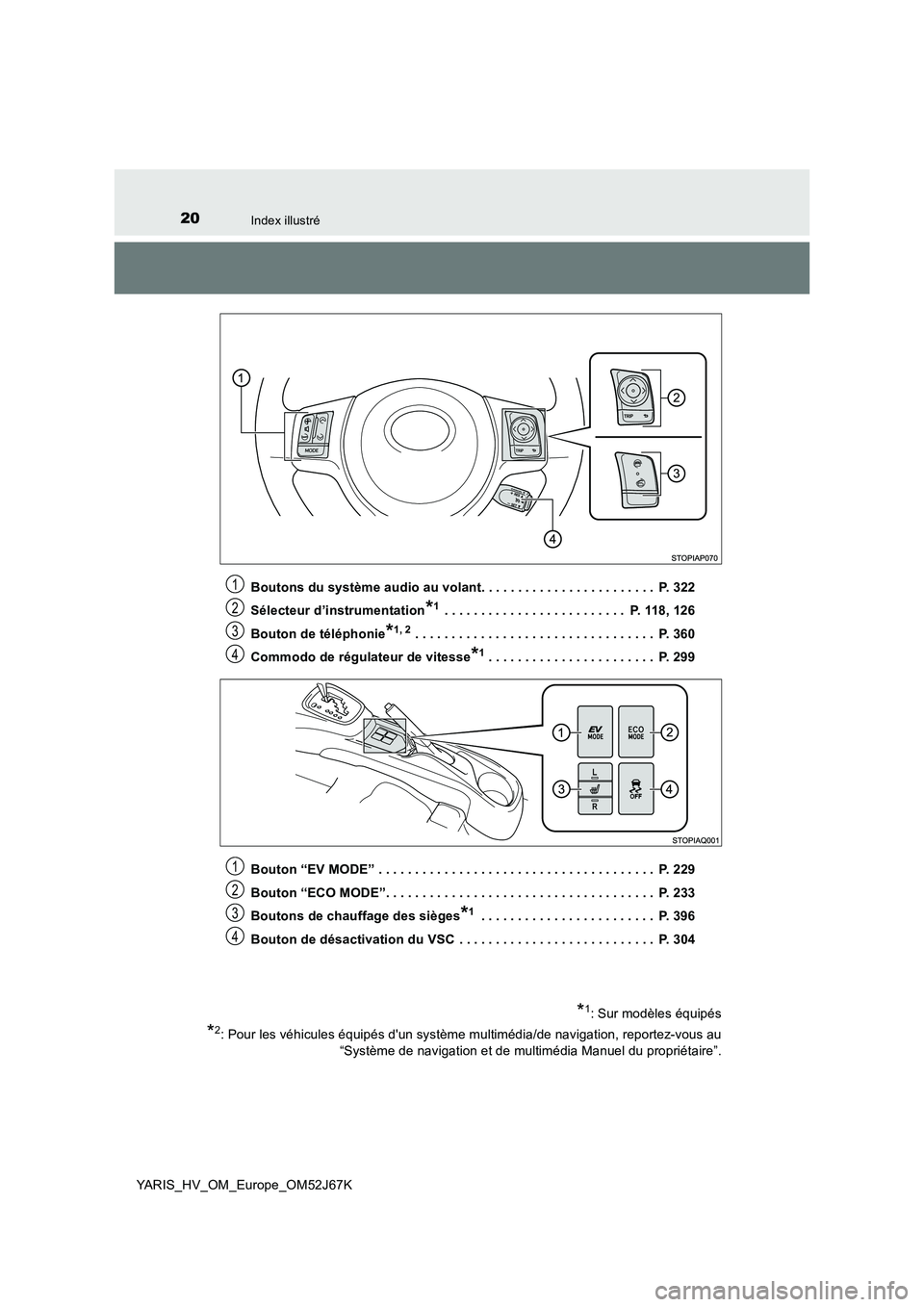 TOYOTA YARIS 2018 Notices Demploi (in French) 20Index illustré
YARIS_HV_OM_Europe_OM52J67K
Boutons du système audio au volant. . . . . . . . . . . . . . . . . . . . . . . . P. 322
Sélecteur d’instrumentation*1 . . . . . . . . . . . . . . TOYOTA YARIS 2018 Notices Demploi (in French) 20Index illustré
YARIS_HV_OM_Europe_OM52J67K
Boutons du système audio au volant. . . . . . . . . . . . . . . . . . . . . . . . P. 322
Sélecteur d’instrumentation*1 . . . . . . . . . . . . . .