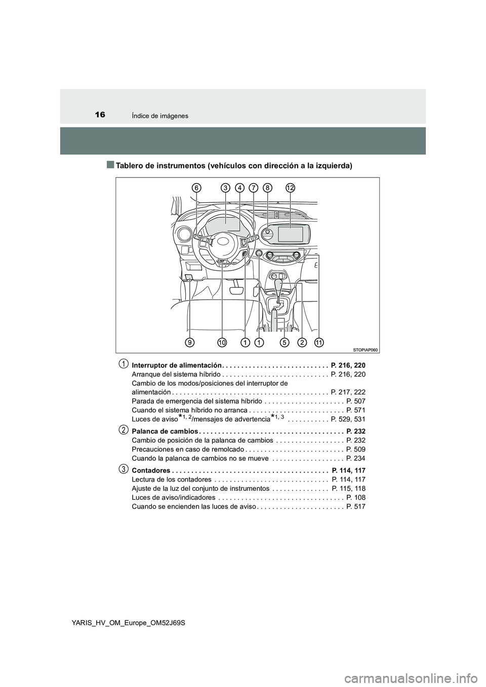 TOYOTA YARIS 2018 Manuale de Empleo (in Spanish) 16Índice de imágenes
YARIS_HV_OM_Europe_OM52J69S
■Tablero de instrumentos (vehículos con dirección a la izquierda)
Interruptor de alimentación . . . . . . . . . . . . . . . . . . . . . . . . . TOYOTA YARIS 2018 Manuale de Empleo (in Spanish) 16Índice de imágenes
YARIS_HV_OM_Europe_OM52J69S
■Tablero de instrumentos (vehículos con dirección a la izquierda)
Interruptor de alimentación . . . . . . . . . . . . . . . . . . . . . . . . .