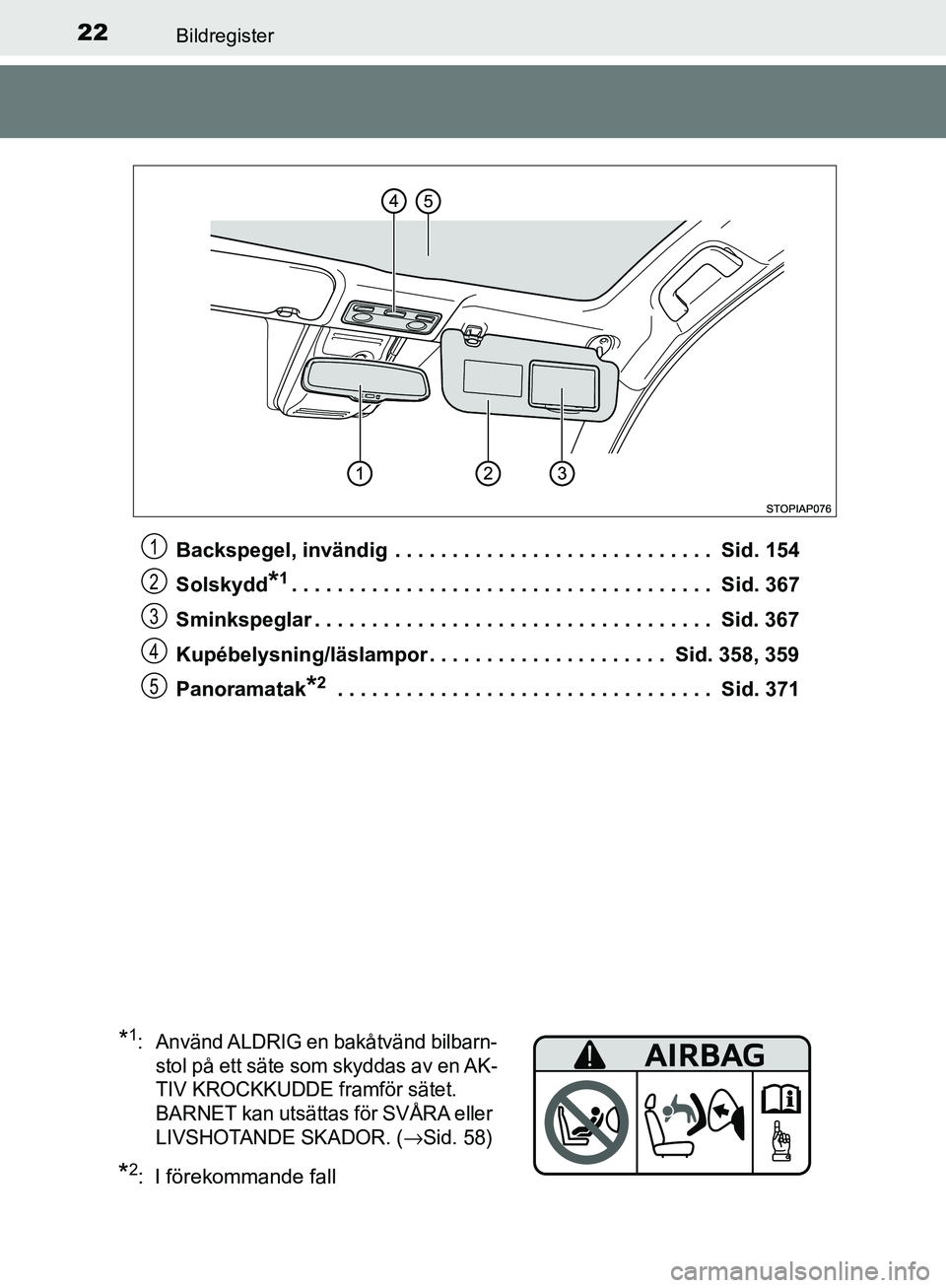 TOYOTA YARIS 2018 Bruksanvisningar (in Swedish) 22Bildregister
YARIS_HV_OM_Europe_OM52J66SEBackspegel, invändig . . . . . . . . . . . . . . . . . . . . . . . . . . . . Sid. 154
Solskydd
*1. . . . . . . . . . . . . . . . . . . . . . . . . . . . . TOYOTA YARIS 2018 Bruksanvisningar (in Swedish) 22Bildregister
YARIS_HV_OM_Europe_OM52J66SEBackspegel, invändig . . . . . . . . . . . . . . . . . . . . . . . . . . . . Sid. 154
Solskydd
*1. . . . . . . . . . . . . . . . . . . . . . . . . . . . .