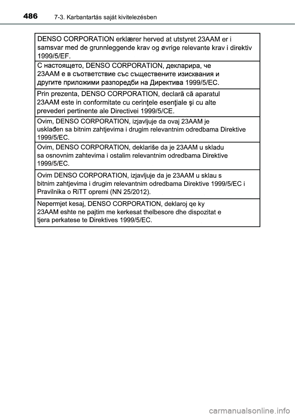 TOYOTA YARIS 2018  Kezelési útmutató (in Hungarian) 4867-3. Karbantartás saját kivitelezésben 