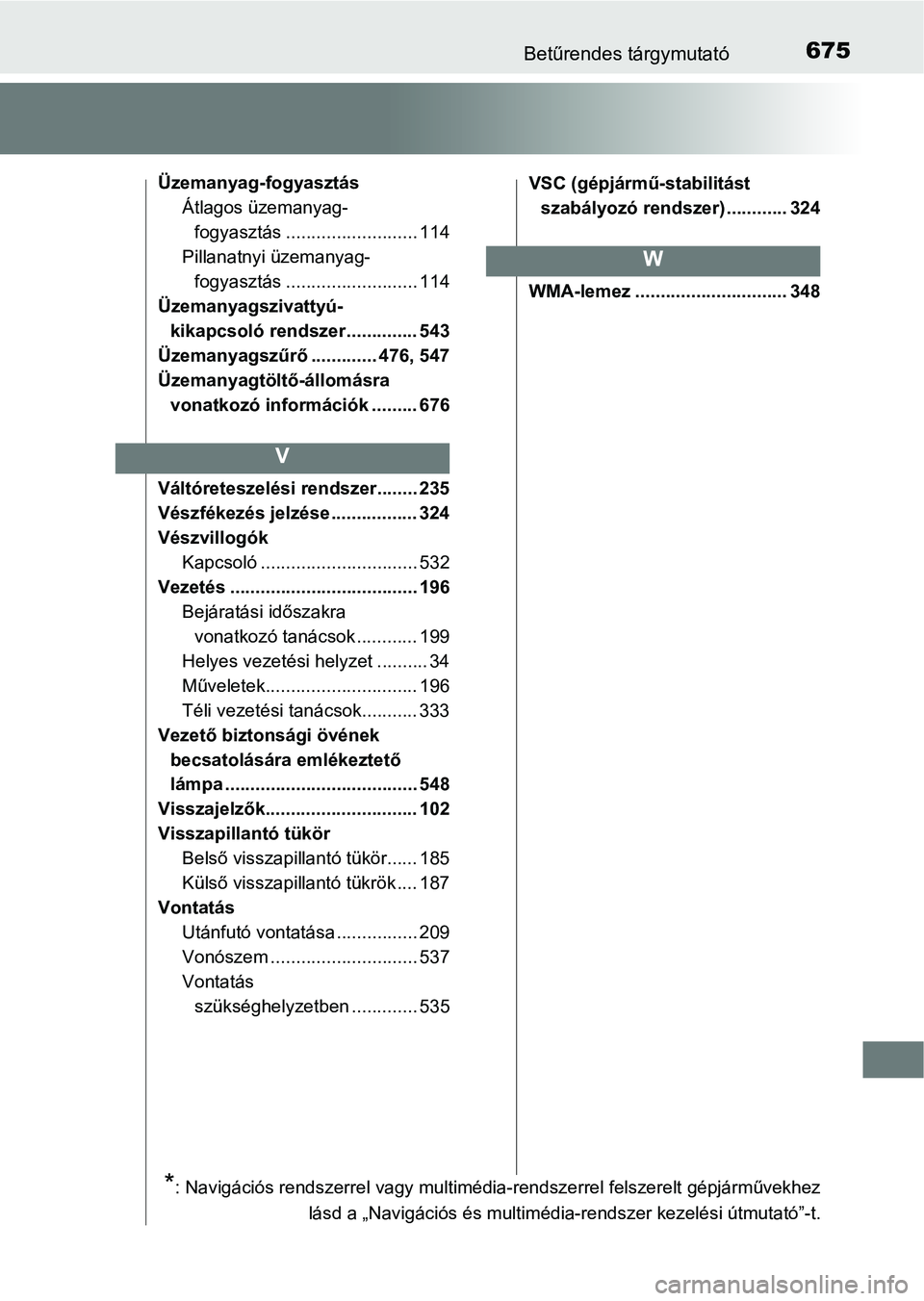 TOYOTA YARIS 2018 Kezelési útmutató (in Hungarian) 675Betűrendes tárgymutató
Üzemanyag-fogyasztásÁtlagos üzemanyag-fogyasztás .......................... 114
Pillanatnyi üzemanyag-
fogyasztás .......................... 114
Üzemanyagszivatty TOYOTA YARIS 2018 Kezelési útmutató (in Hungarian) 675Betűrendes tárgymutató
Üzemanyag-fogyasztásÁtlagos üzemanyag-fogyasztás .......................... 114
Pillanatnyi üzemanyag-
fogyasztás .......................... 114
Üzemanyagszivatty