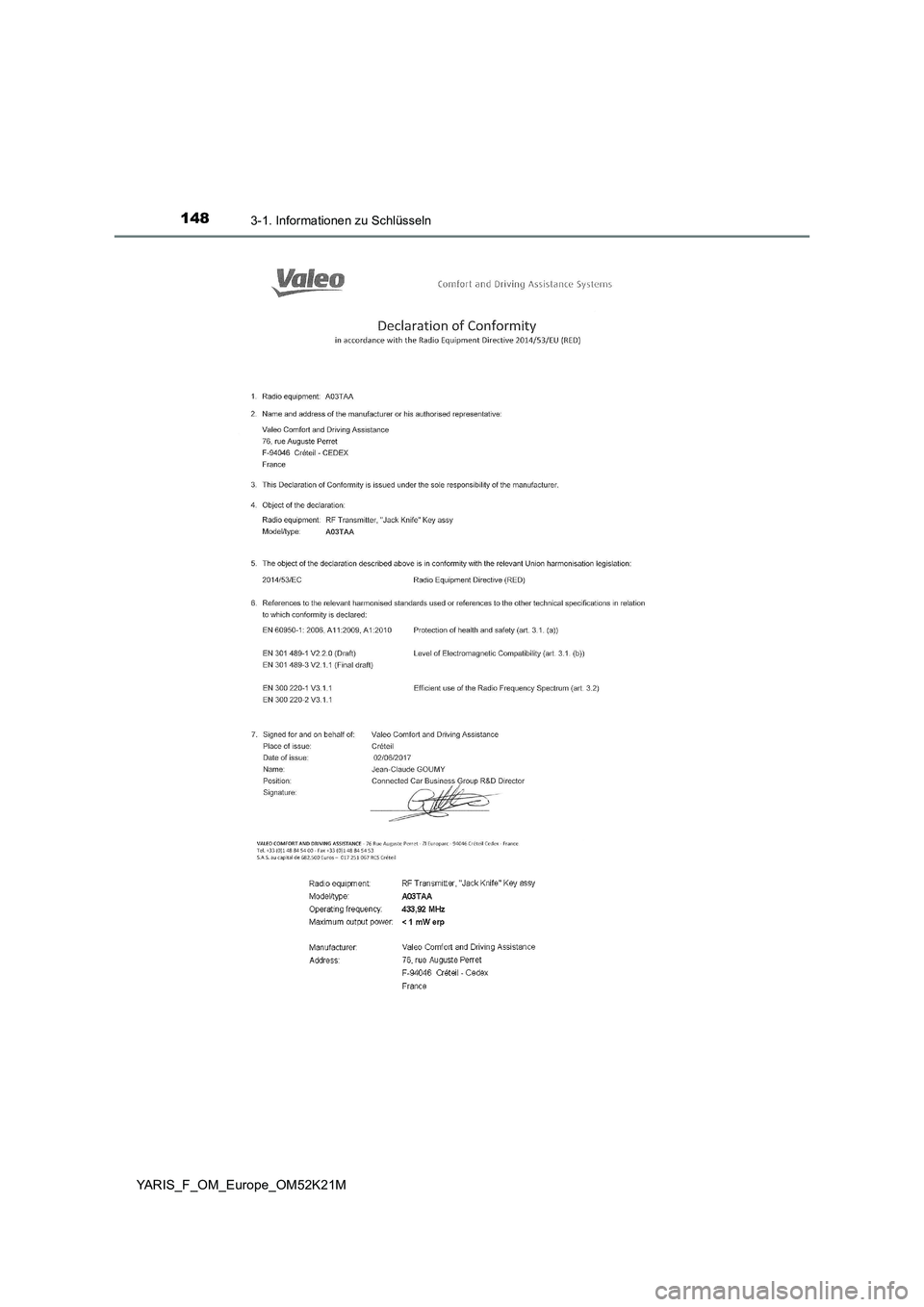 TOYOTA YARIS 2019  Betriebsanleitungen (in German) 1483-1. Informationen zu Schlüsseln
YARIS_F_OM_Europe_OM52K21M 