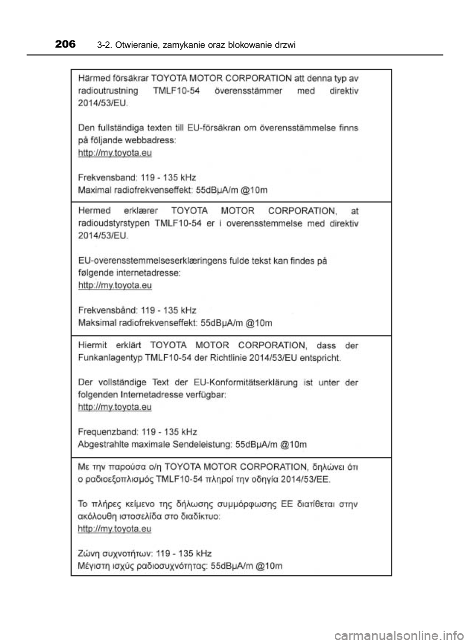 TOYOTA YARIS 2019 Instrukcja obsługi (in Polish) 2063-2. Otwieranie, zamykanie oraz blokowanie drzwi
38 YARIS HV OM52K29E 9/24/18 10:12 AM Page 206 (Black plate) TOYOTA YARIS 2019 Instrukcja obsługi (in Polish) 2063-2. Otwieranie, zamykanie oraz blokowanie drzwi
38 YARIS HV OM52K29E 9/24/18 10:12 AM Page 206 (Black plate)