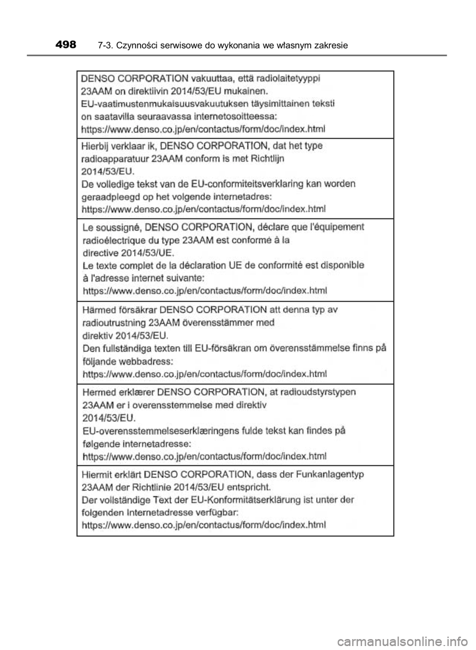 TOYOTA YARIS 2019  Instrukcja obsługi (in Polish) 4987-3. CzynnoÊci serwisowe do wykonania we w∏asnym zakresie
38 YARIS HV OM52K29E  9/24/18  10:13 AM  Page 498    (Black plate) 