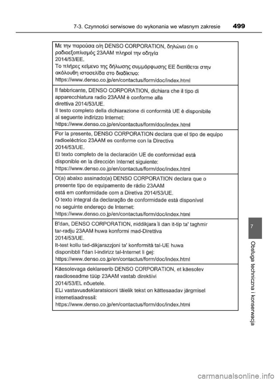 TOYOTA YARIS 2019  Instrukcja obsługi (in Polish) 7-3. CzynnoÊci serwisowe do wykonania we w∏asnym zakresie499
7
Obs∏uga techniczna i konserwacja
38 YARIS HV OM52K29E  9/24/18  10:13 AM  Page 499    (Black plate) 