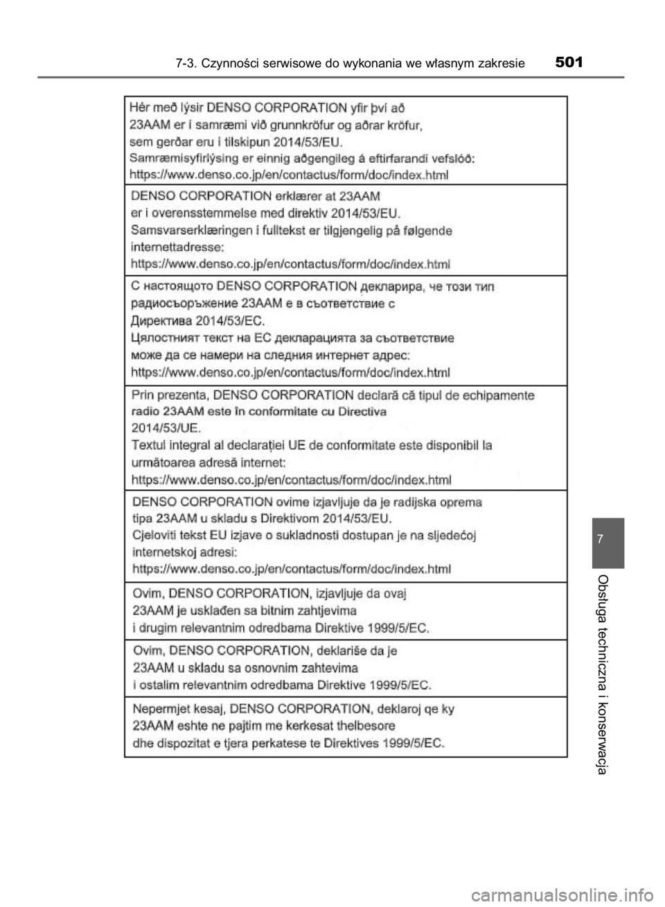 TOYOTA YARIS 2019  Instrukcja obsługi (in Polish) 7-3. CzynnoÊci serwisowe do wykonania we w∏asnym zakresie501
7
Obs∏uga techniczna i konserwacja
38 YARIS HV OM52K29E  9/24/18  10:13 AM  Page 501    (Black plate) 